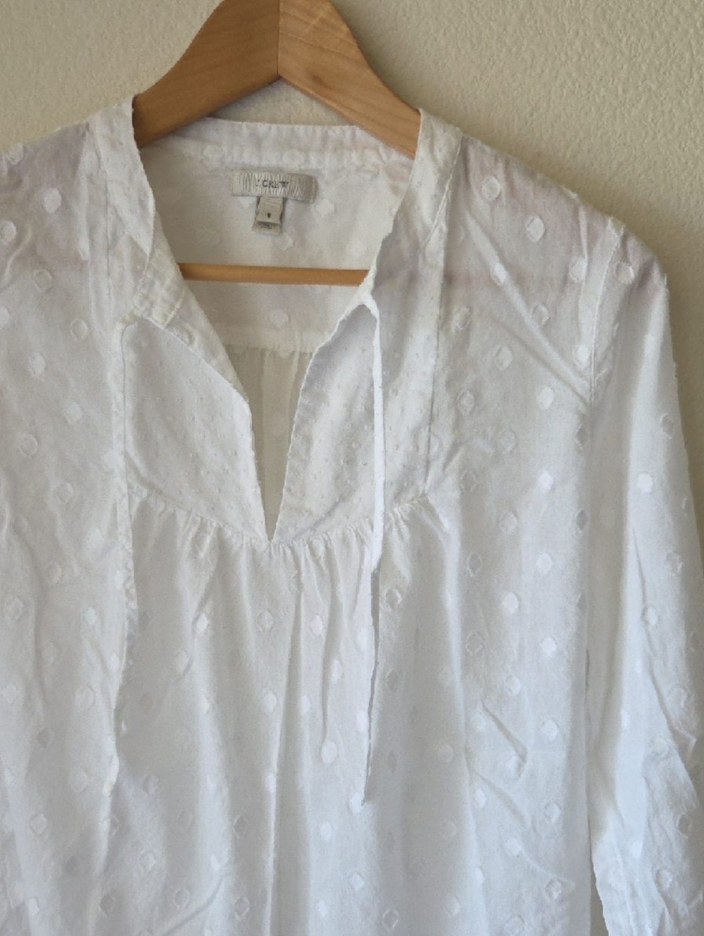 J. Crew White Peasant Blouse 100% Cotton Polka Dot Texture Pattern Sz 8 Flowy - Picture 3 of 13